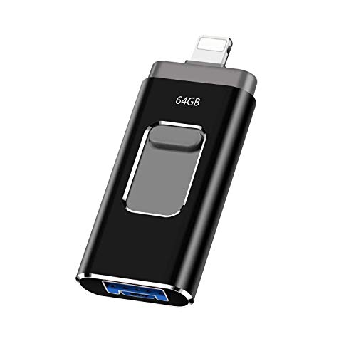 Atheta 64GB Pendrive para iPhone 3 en 1 Memoria USB Photostick Flash Drive USB 3.0 para iPhone y iPad Android Computadoras Laptops Flash Drive USB 3.0 Expansión de Memoria Memory Stick