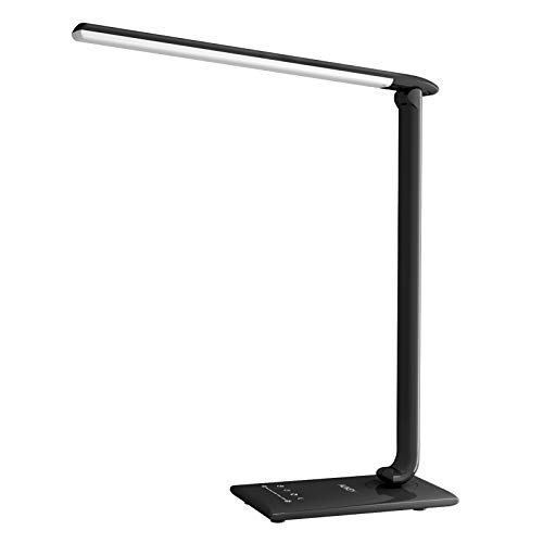 AUKEY LT-T10 Lámpara Escritorio, Flexo LED con 5 Modos, 7 Niveles de Brillo, Puerto USB de Carga, Mini Luz Nocturna y Múltiples Ángulos Ajustables, Control Táctil