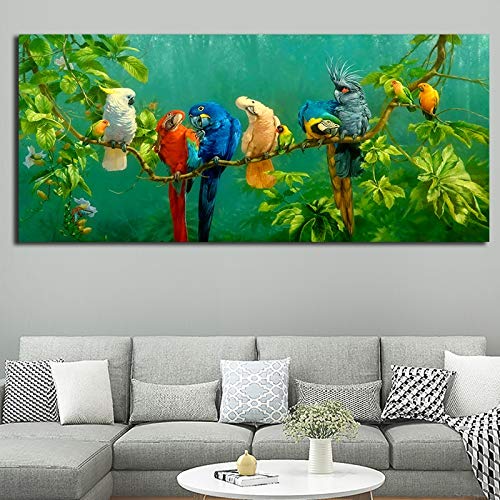 BailongXiao Forest Parrot Poster e Imprimir Pintura al óleo Naturaleza Paisaje Arte de la Pared Sala de Estar decoración del hogar,Pintura sin Marco,30x60cm