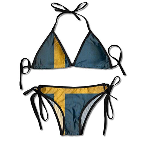Bandera de Suecia Vintage Europa Bikini para Mujer Trajes de baño de Dos Piezas Trajes de baño Acolchados Push up Negro
