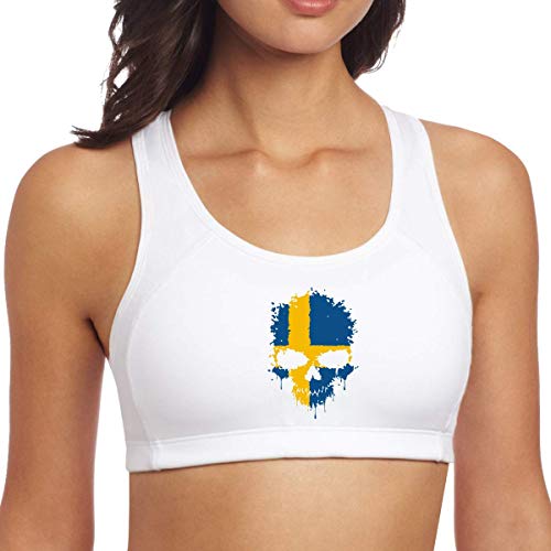 Bandera sueca Skull2 Mujeres Racerback Sport Bra para Yoga Running Gym Entrenamiento Fitn