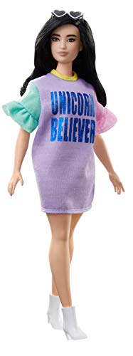 Barbie - Fashionista Muñeca con Pelo Negro y Piel Blanca con Vestido Unicorn (Mattel FXL60) , color/modelo surtido