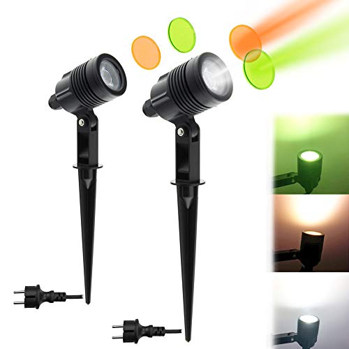 BarcelonaLED Pack 2 Focos Proyectores LED con Estaca Exterior para Jardín, Terraza, Patio, Césped Impermeables IP65 3W 220V Blanco Neutro 4000ºk con Dos Cristales Tintados con Enchufe y Pincho BarcelonaLED Pack 2 Focos Proyectores LED con Estaca Exterior para Jardín, Terraza, Patio, Césped Impermeables IP65 3W 220V Blanco Neutro 4000ºk con Dos Cristales Tintados con Enchufe y Pincho