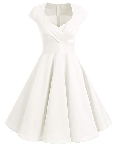 Bbonlinedress Vestido Corto Mujer Retro Años 50 Vintage Escote En Pico Off White S