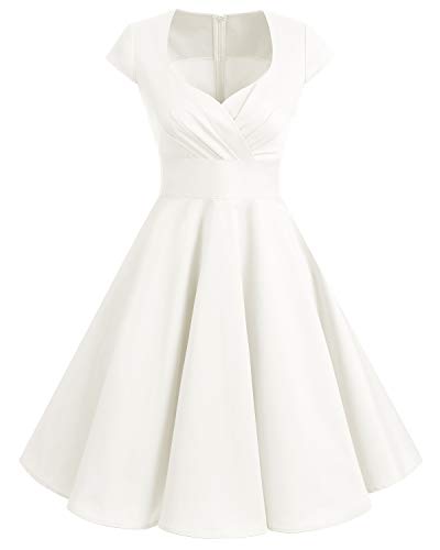 Bbonlinedress Vestido Corto Mujer Retro Años 50 Vintage Escote En Pico Off White S Bbonlinedress Vestido Corto Mujer Retro Años 50 Vintage Escote En Pico Off White S