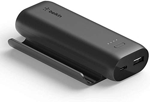 Belkin batería externa 5K con soporte Boost Charge para videojuegos, soporte para smartphone, carga rápida doble con puertos USB-C y USB, para iPhone 12, 12 Pro, 12 Pro Max, 12 mini y otros, negro