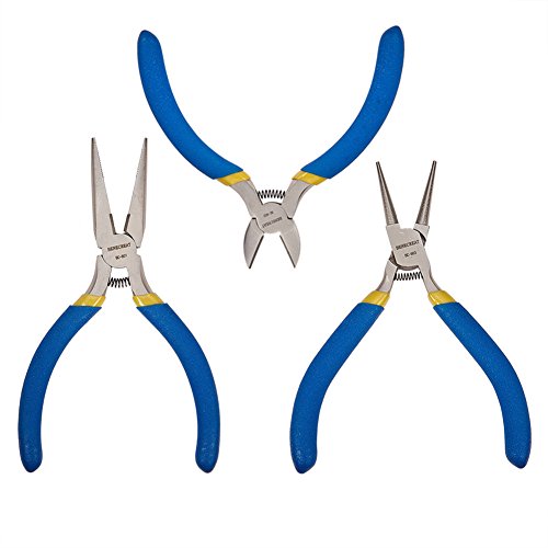 BENECREAT 3PCS Juegos de Alicates para la Fabricación de Joyas - Alicates de Punta Larga, Alicates de Corte Lateral, Alicates de Punta Redonda