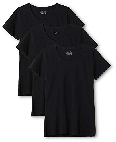 Berydale Camiseta de manga corta de mujer, con cuello redondo, pack de 3, Negro, L
