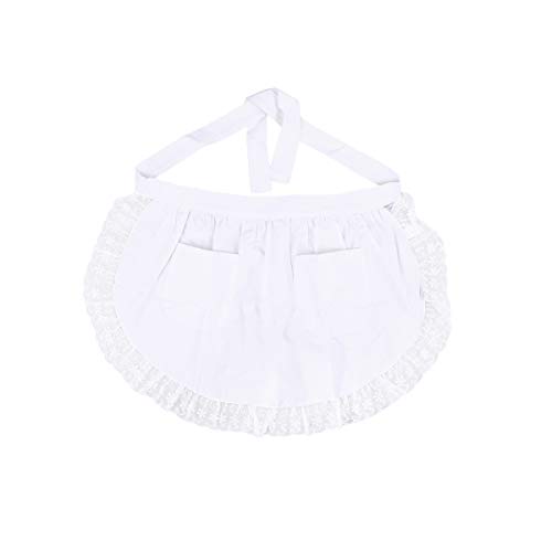 BESTONZON Delantal de cintura de las mujeres con bolsillos de encaje de algodón medio delantal Favores de fiesta de cocina para sirvienta de camarera de limpieza (blanco)