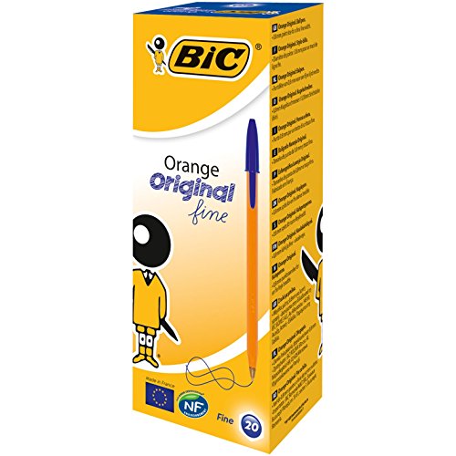 BIC Cristal Original Fine Bolígrafos Punta Fina (0,8 mm) con Certificación NF - Azul, Caja de 20 Unidades, Trazo fino y preciso