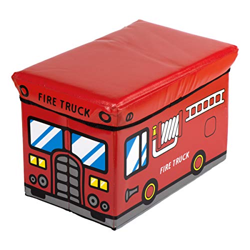 Bieco 4931307 - Caja para juguetes con asiento (49 x 31 x 31 cm), diseño de camión de bomberos