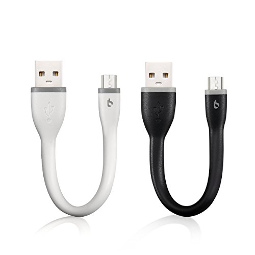 BigBlue Cable USB de Micro (Paquete de 2) Blanco + Negro de 15 cm - para Samsung, Nexus (No 5X y 6p), LG, Motorola, Android Smartphone y Otros (15 cm, Blanco + Negro)