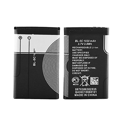 BL-5C Rechargeable Battery 1020Mah with Current Protection 2 Pieces(5C-2pc) BL-5C Rechargeable Battery 1020Mah with Current Protection 2 Pieces(5C-2pc)