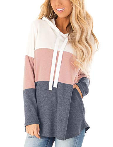 Blooming Jelly Sudaderas Mujer con Capucha Bloque de Color a Rayas Camiseta de Manga Larga Túnica Suéter con Cordón Tops con Bolsillos (Rosa, M) Blooming Jelly Sudaderas Mujer con Capucha Bloque de Color a Rayas Camiseta de Manga Larga Túnica Suéter con Cordón Tops con Bolsillos (Rosa, M)