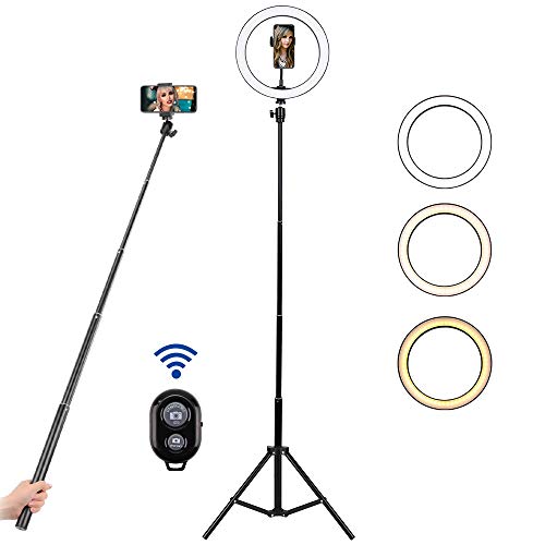 BLOOMWIN Aro de Luz LED Regulable 10” para Fotografía Anillo de Luz con Soporte Trípode Palo Selfie Control Remoto Bluetooth USB para TIK Tok Móvil Youtube Selfie Video Maquillaje Transmisión en Vivo