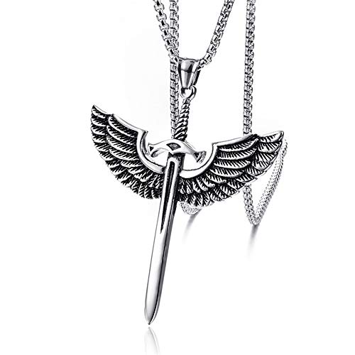Blowin Collar con colgante de cruz de alas de ángel de acero inoxidable para hombre, cadena de 61 cm