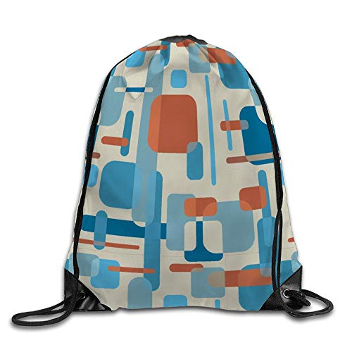 Blue and Orange Box Drawstring Sport Backpack Gym Sack Pack For Travel School Camping Lightweight Bag 15 X 18 Inch