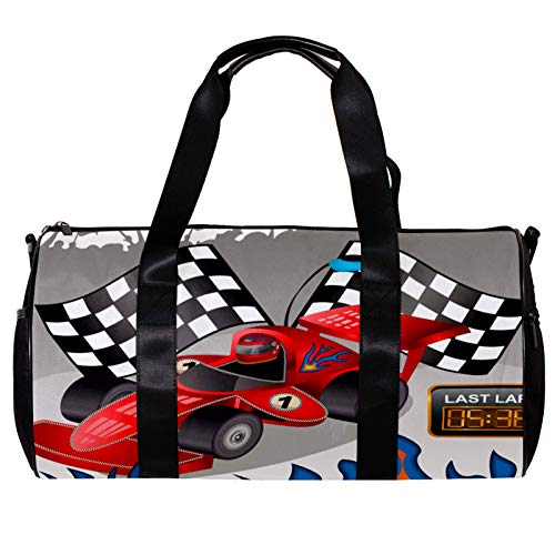 Bolsa de deporte redonda con correa de hombro desmontable para coche de carreras con llamas, bolsa de entrenamiento para mujeres y hombres Bolsa de deporte redonda con correa de hombro desmontable para coche de carreras con llamas, bolsa de entrenamiento para mujeres y hombres