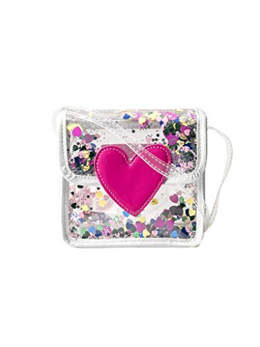 Bolso Bandolera Cartera pequeña de destellos transparente y parche de corazon rosa Agatha Ruiz de la Prada