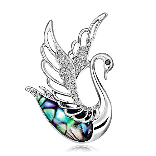 Broche de cisne de concha natural, broches de animales con adorno de cristal de ala de vuelo para mujer, accesorios de joyería de boda de moda