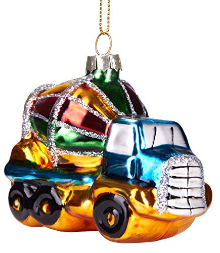 BRUBAKER Camión Hormigonera Colorido - Bola de Cristal Pintado a Mano - Bola de arbol de Navidad con la Boca Soplada Figuras de Decoración Divertidas Colgantes de Decoración Bola de arbol - 8.5 cm
