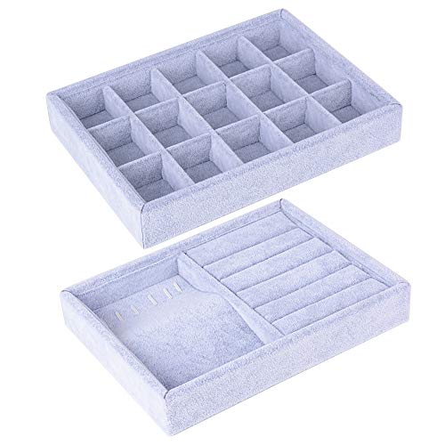 BUONDAC 2pcs Bandejas para Joyas Joyero Organizador Joyerías Caja Estuche de Almacenamiento para Joyas Anillos Pendientes Collares Aretes Bisutería Gris