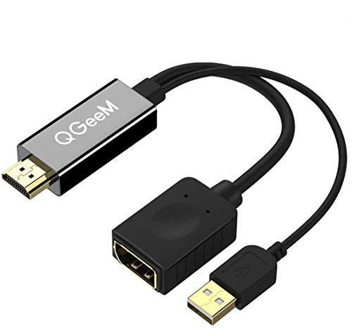 Cable Adaptador HDMI a DisplayPort con alimentación USB, QGeeM 4K x 2K HDMI a DP para Sistemas equipados con HDMI, Compatible con VESA Dual-Mode DisplayPort 1.2, HDMI 1.4 y HDCP