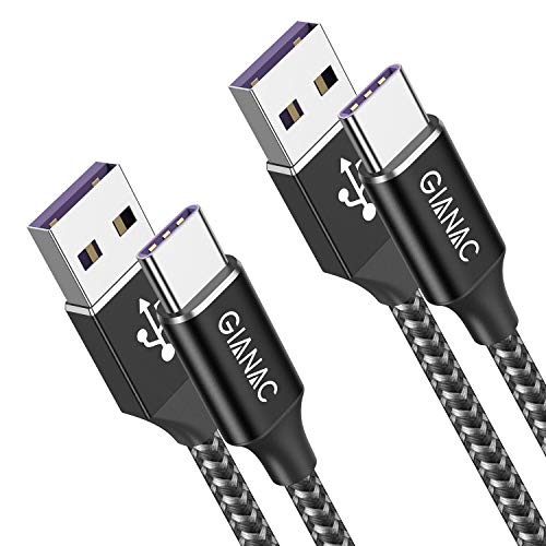 Cable USB Tipo C, 2 Pack [1M] 5A Cargador USB Tipo C Nylon Trenzado Cable USB C Sincronización de Datos para Huawei, Samsung Galaxy S10 S9 S8