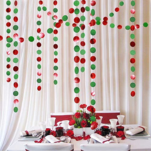 Cadena colorida de 4 m, verde y rojo, forma redonda, guirnalda de papel, para bebés, bodas, cumpleaños, fiestas, para niños o Navidad