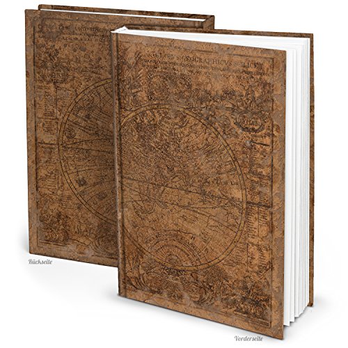 Cahier Taille XXL Motif "Ancien monde" Marron DIN A4 164 pages avec pages blanches vierges