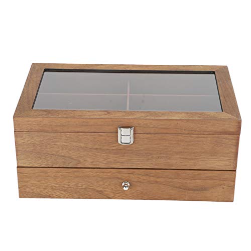 Caja de 12 ranuras para vidrios, exhibición de vidrios, caja de exhibición de vidrios de doble capa de madera organizador de caja decoración cofre de madera