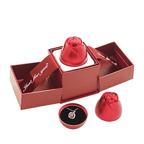 Caja de anillo de rosa para bodas, Caja de regalo de joyería rosa con elevación, para el día de San Valentín, Caja con colgante de collar, Caja de anillo, Tallado exquisito de caja de joyería rosa