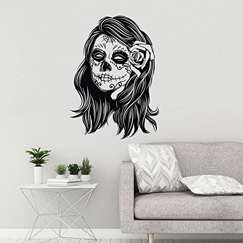 Calavera de azúcar vinilo calcomanía de pared chica zombie calaveras maquillaje día de muertos pegatina mural extraíble hogar creativo decoración papel pintado A1 57x78cm