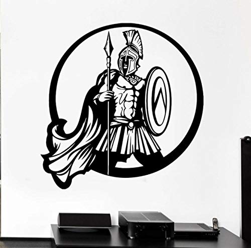 Calcomanía de pared Vintage Guerrero griego antiguo escudo espartano lanza de batalla pegatinas de vinilo para pared decoración del hogar para sala de estar 42 * 42 cm