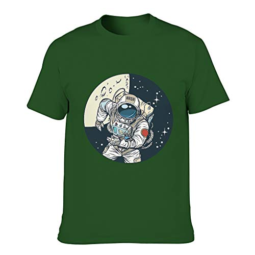 Camiseta de algodón para hombre de la NASA, diseño de astronauta Dark Green001. XXXXL