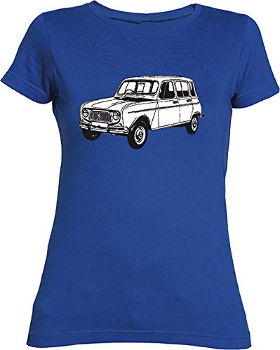 Camisetas EGB Camiseta Chica Renault 4 R4 ochenteras 80´s Retro (Azul, M)