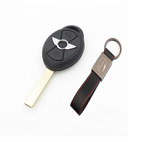 Carcasa Funda Llave Remoto Mando 2 Botones para Mini Cooper S One D Cabrio con Llavero de Cuero KASER Carcasa Funda Llave Remoto Mando 2 Botones para Mini Cooper S One D Cabrio con Llavero de Cuero KASER