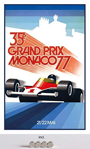 Cartel de Chapa de 20 x 30 cm, Curvado, Incluye 4 imanes Grand Prix Monaco Monte Carlo 1977 Gran Precio Auto Decoración Regalo Cartel