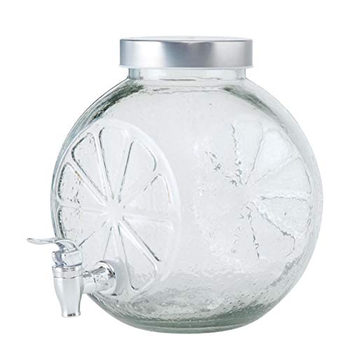 CasaJame Dispensador de bebidas de cristal transparente, esfera de cítricos, 25 cm de alto, 21 cm de largo, 24 cm de ancho, 5000 ml