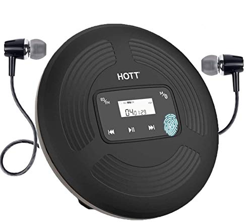 CCHKFEI Reproductor de CD Recargable, Reproductor de Disco Compacto con Bluetooth con transmisor FM, Botones táctiles y Pantalla de retroiluminación para el hogar, Viajes y Coche