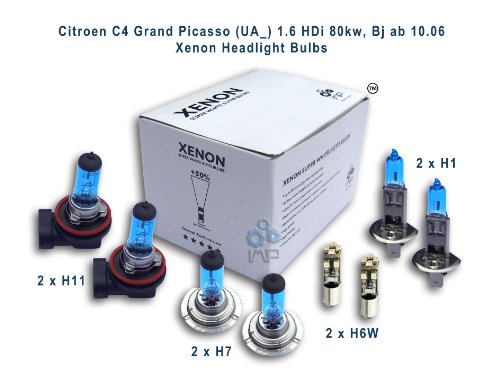 Citroen C4 Grand Picasso (UA_) 1.6 HDI 80kw, Bj AB 10.06 Xenon Headlight Bulbs H11, H1, H7, H6W