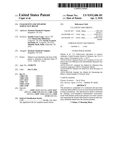 Coalescent and non-ionic surfactant blend: United States Patent 9932486 (English Edition)