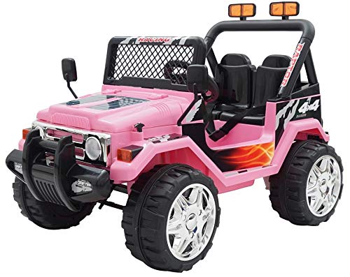Coche estilo Jeep 4 x 4, de 2 plazas, Eléctrico/con pilas, 12 V, para niños, rosa (Producto con enchufe de UK)