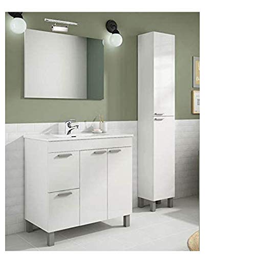 Completo Conjunto Baño , Mueble + Espejo + Lavabo (NO Clásica Cerámica) + Columna + Grifo + lámpara LED Incluida