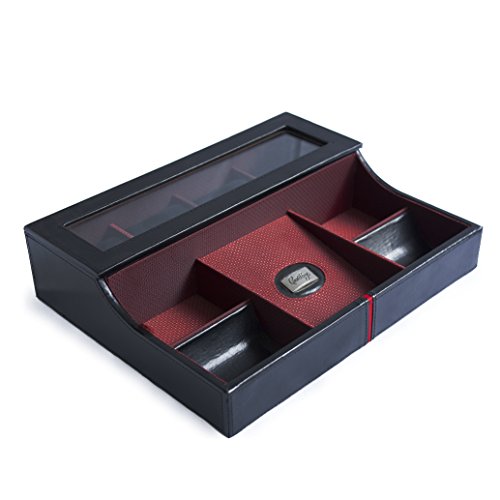 CORDAYS - Estuche Relojero con Vitrina de Cristal para 4 Relojes y Bandeja Organizador Vacía Bolsillos - Color Negro CDM-00010 CORDAYS - Estuche Relojero con Vitrina de Cristal para 4 Relojes y Bandeja Organizador Vacía Bolsillos - Color Negro CDM-00010