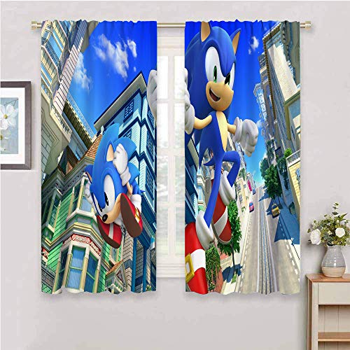 Cortinas de bloqueo de luz para sala de estar, cortinas sonicas para dormitorio, impresión de cortinas de dormitorio, decoración Sonic The Hedgehog Sega Video Games W52 x L84 pulgadas, Sonic Racing
