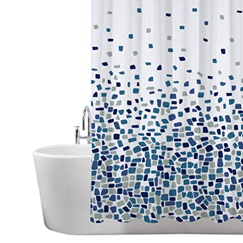 Cortinas de Ducha, para baño, bañera, Impermeable, Resistente al Moho, Anti Moho y Impermeables 180 x 180 cm (71 x 71 Pulgada) | 100% Polyester - diseño de Mosaico, Azul