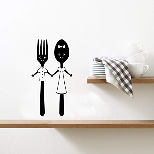 Cute dibujos animados comedor vajilla amante cuchara tenedor patrón cocina restaurante decoración del hogar calcomanía etiqueta de la pared A4 42x22cm