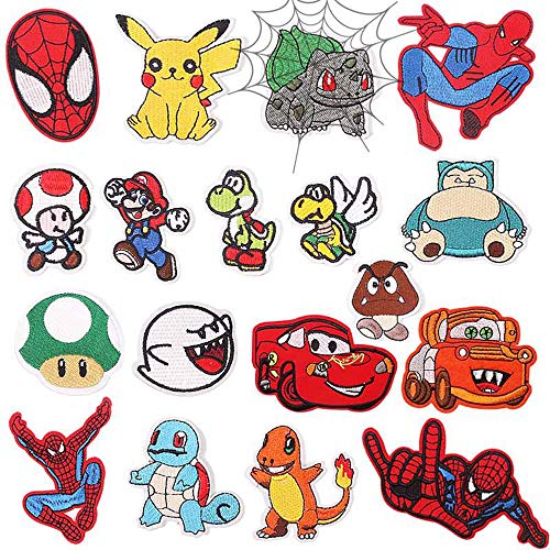 CYWQ 18 parches adhesivos para planchar con diseño de Mario Spiderman, con dibujos animados, para coser ropa, chaquetas, mochilas, zapatos, gorras para niños y adultos