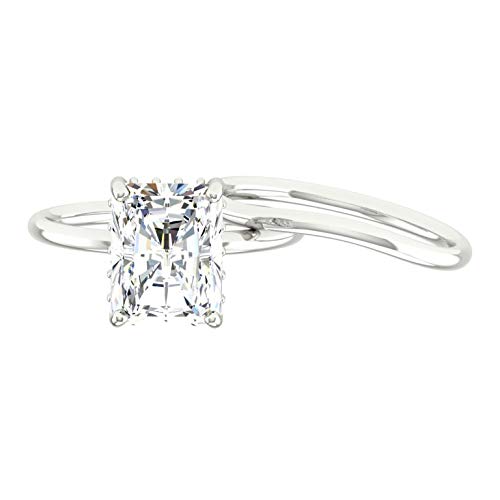 Diamondrensu Moissanite - Juego de anillos de halo ocultos de moissanita radiante de 3,58 quilates, alianza de boda a juego, regalo de aniversario, plata 925, tamaño de anillo 7,5 EE.UU.